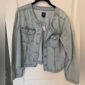 NWT GAP Women's Light Blue Collarless Jean Jacket